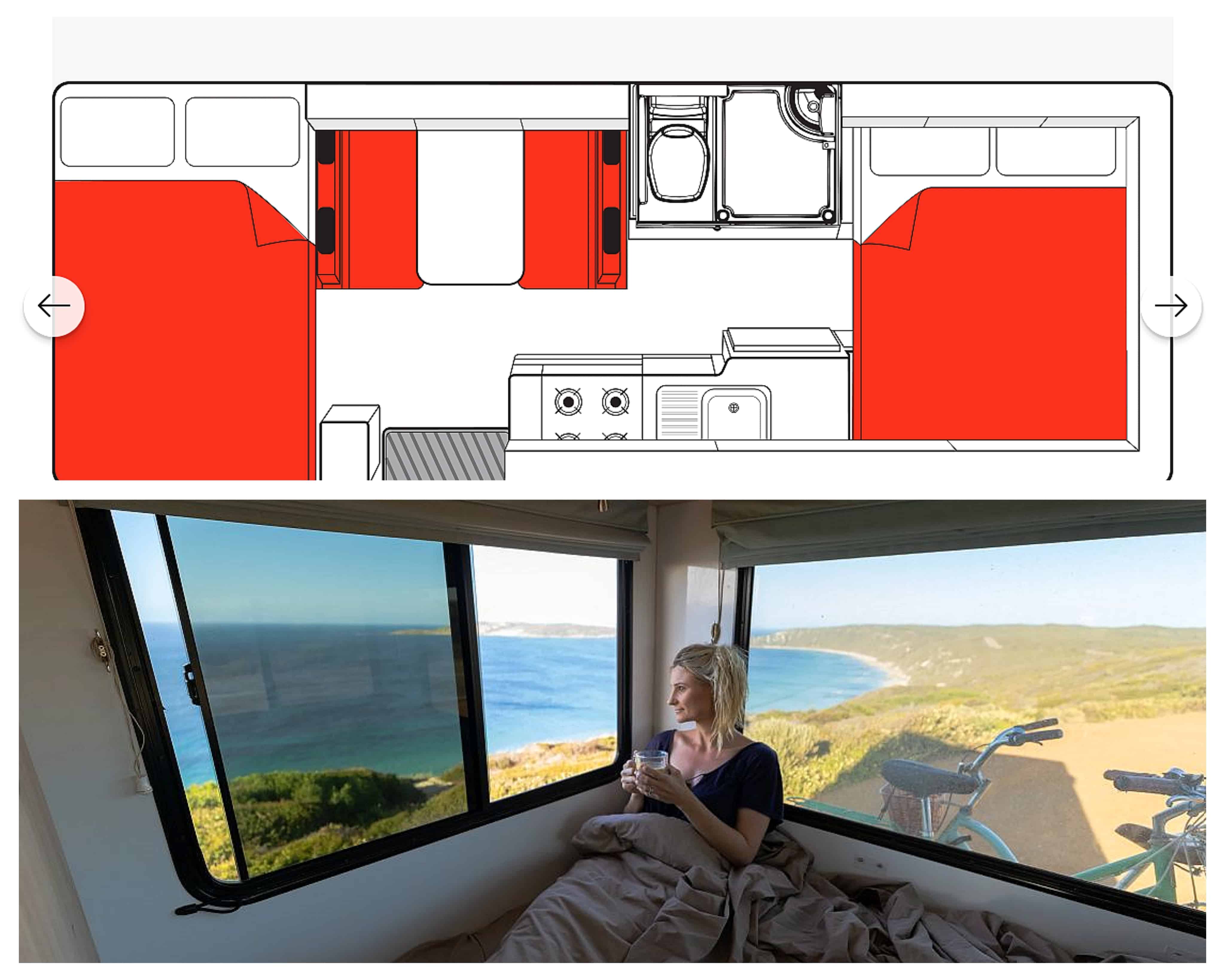 Plan et photo intérieur camping-car modèle 4 Berth Double Up en Australie