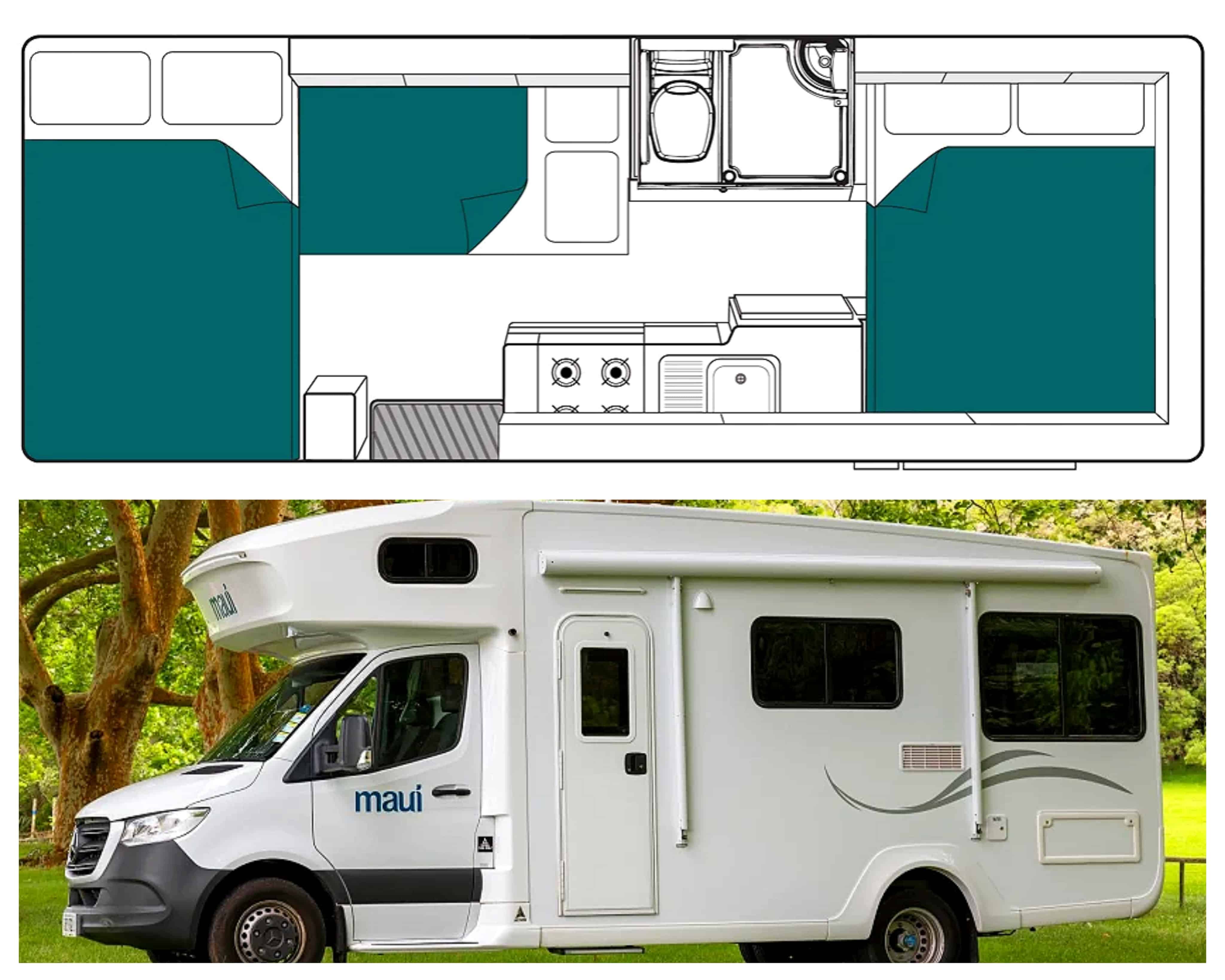 Plan et photo extérieur camping-car modèle 6 Berth River en Australie