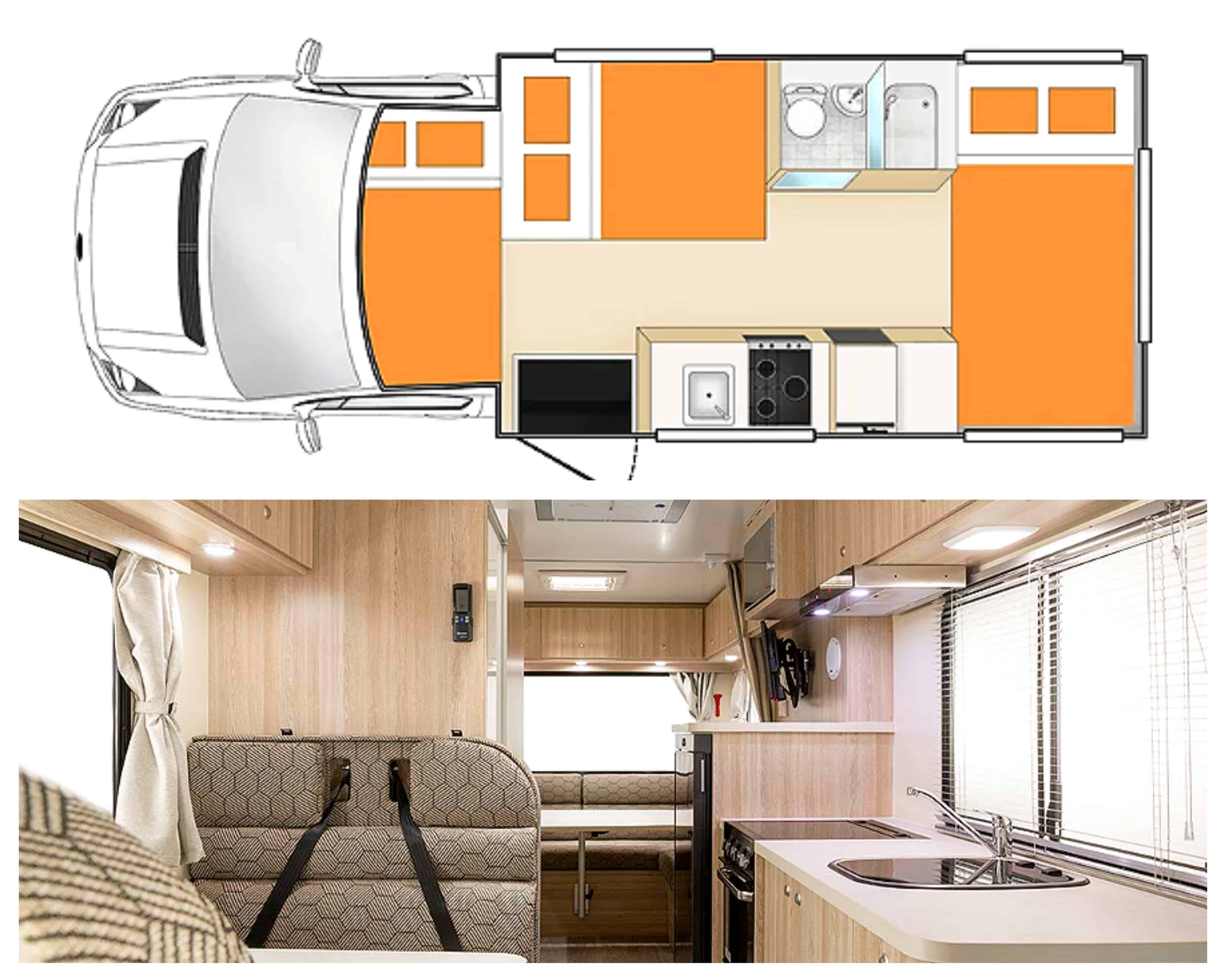 Plan et photo intérieur camping-car modèle Apollo Euro Deluxe en Australie