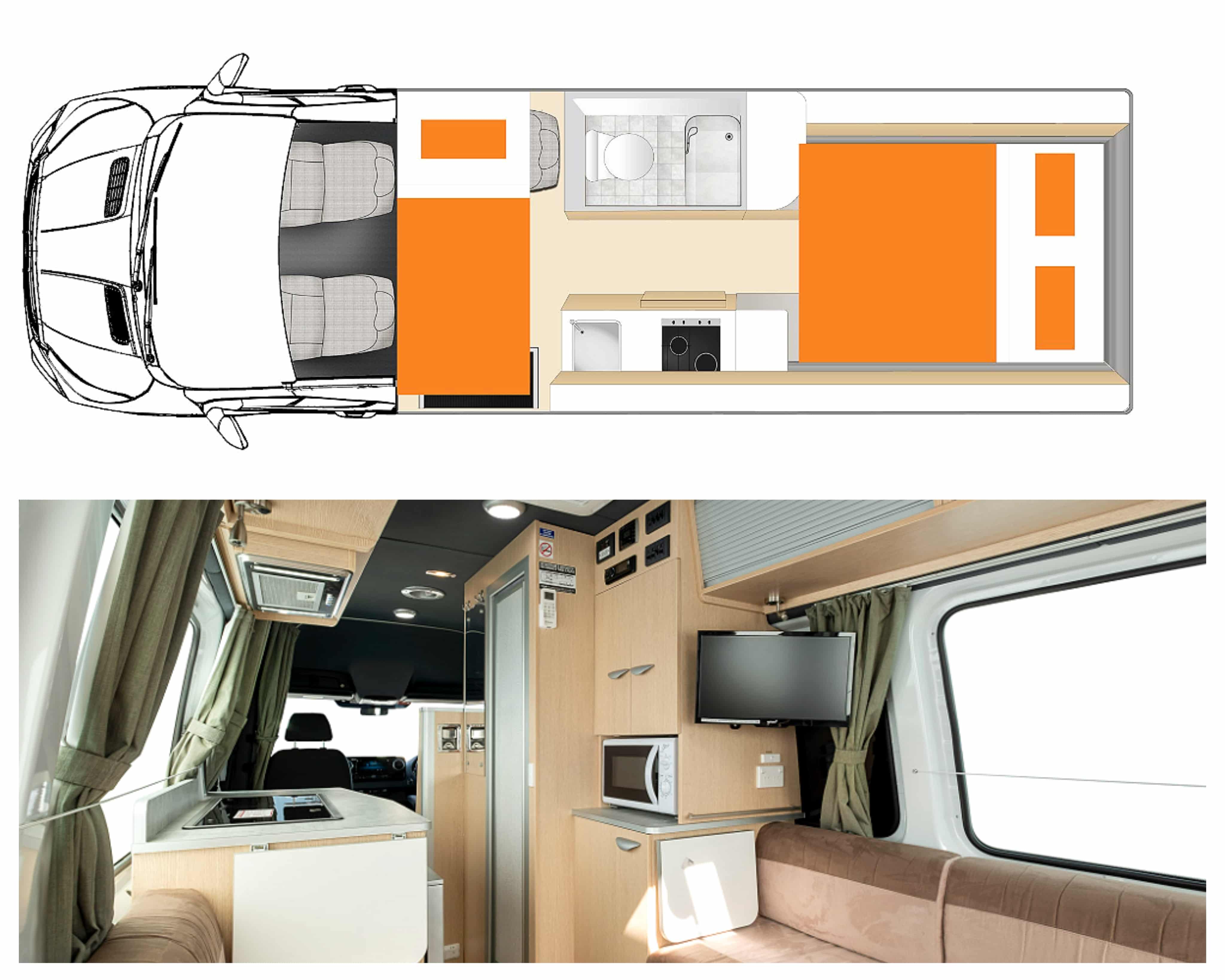 Plan et photo intérieur camping-car modèle Apollo Euro Plus en Australie